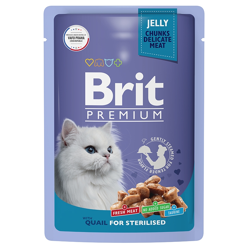 Влажный корм для кошек Brit Premium, перепелка в желе, 14 шт по 85 г