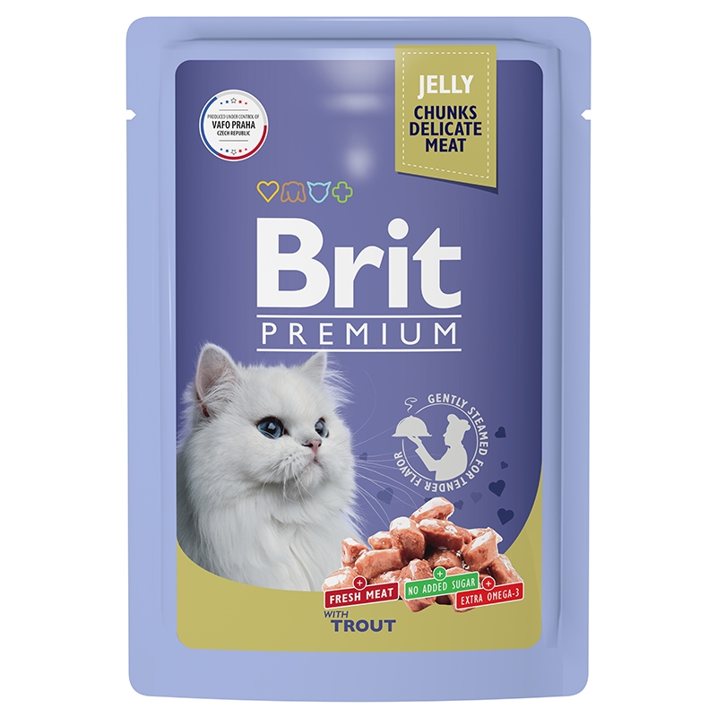 фото Влажный корм для кошек brit premium форель в желе 14 шт х 85 гр