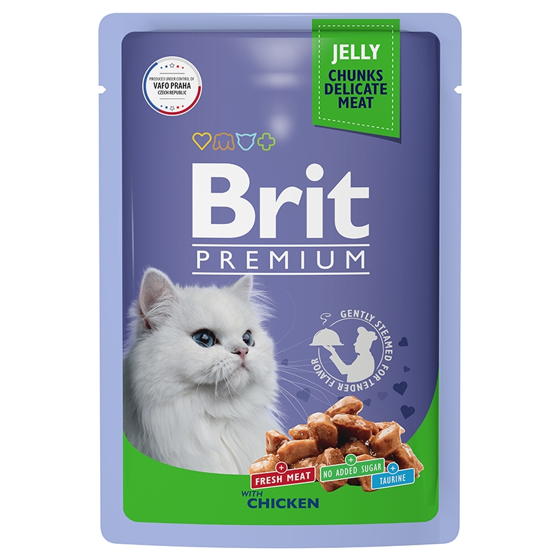 фото Влажный корм для кошек brit premium цыпленок в желе 14 шт х 85 гр