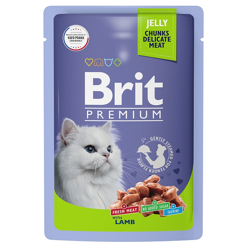 Влажный корм для кошек Brit Premium ягненок в желе, 14 шт по 85 г