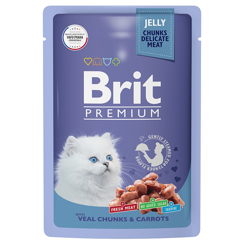Влажный корм для котят Brit Premium Телятина с Морковью в желе, 14 шт по 85 г
