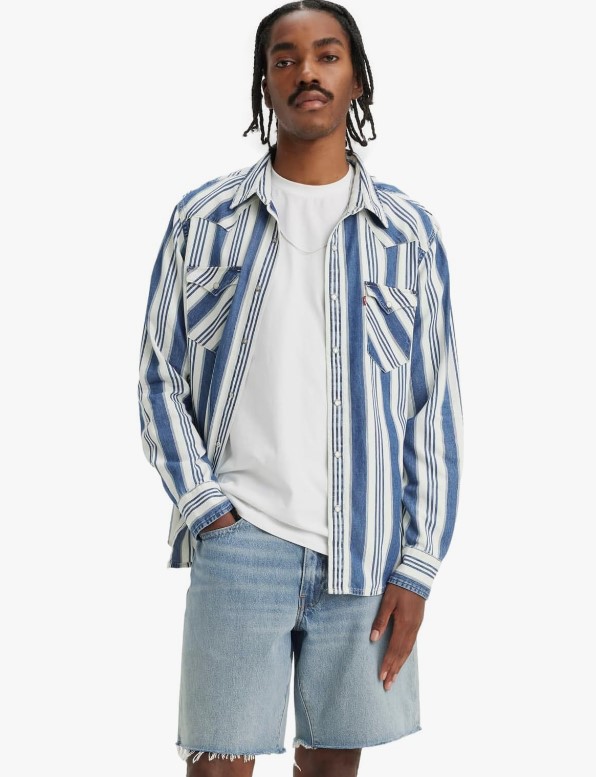 Рубашка Levis для мужчин джинсовая в полоску серо-сине-белая размер 3XL 85745-0151 9946₽