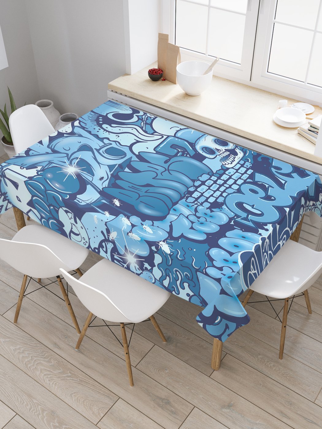 

Скатерть прямоугольная JoyArty "Граффити с черепом" из сатена, 120x145 см, Голубой, Граффити с черепом