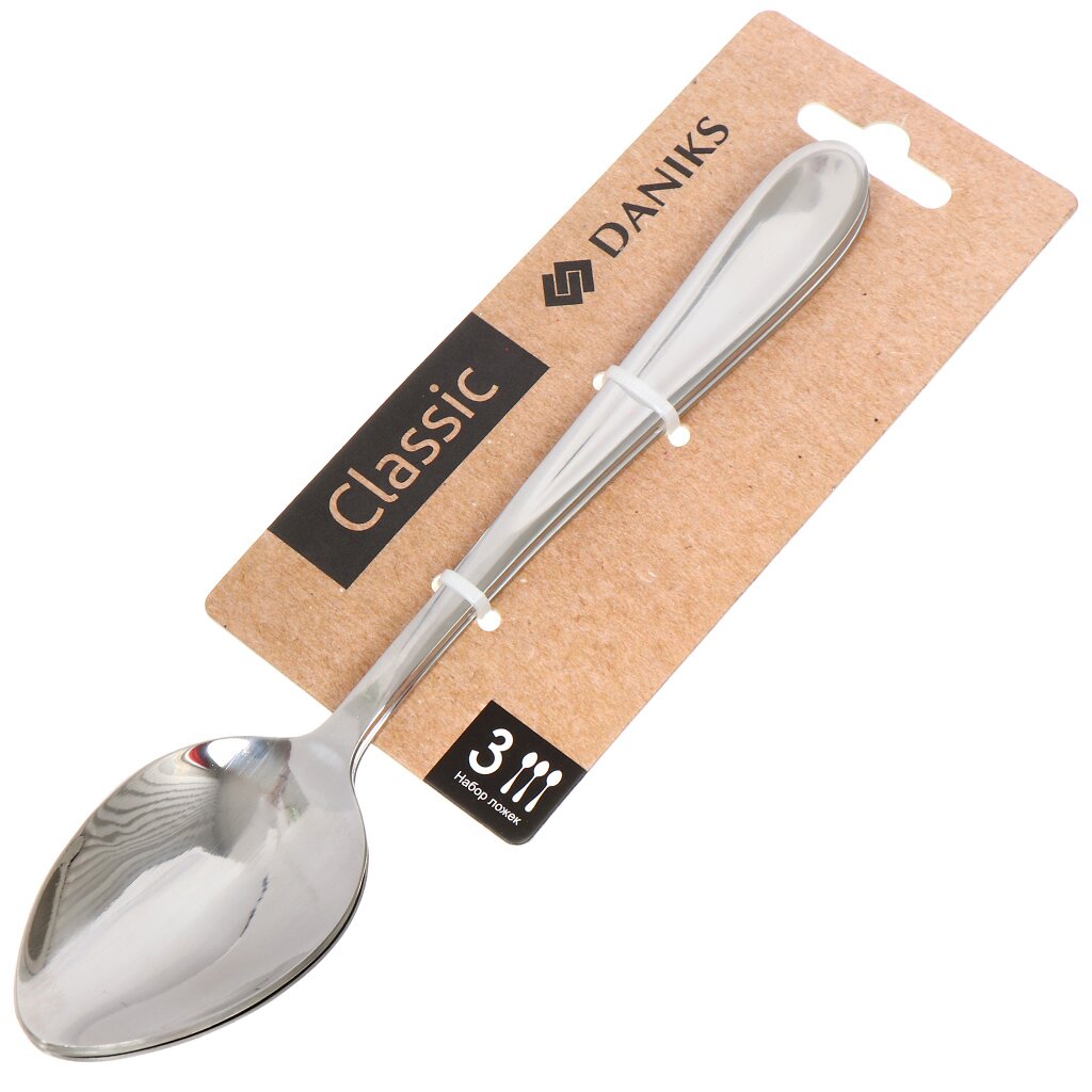 

Ложка нержавеющая сталь, 3 предмета, столовая, Daniks, Classic, Серебристый