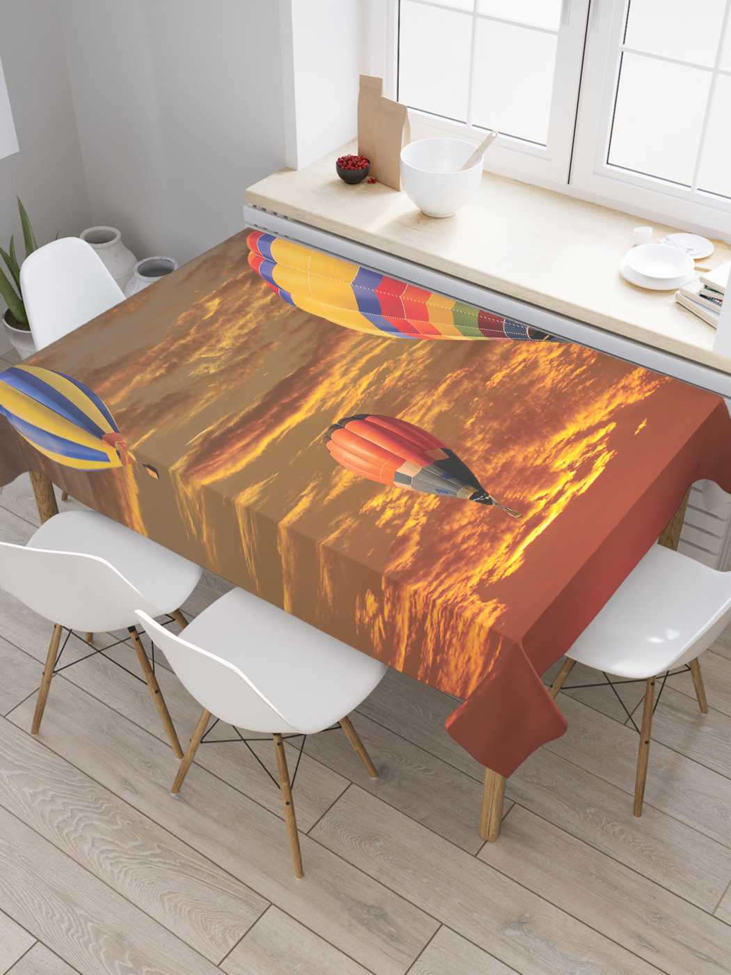 

Скатерть прямоугольная JoyArty "Воздушные шары на закате" из оксфорда, 180x145 см, Оранжевый, Воздушные шары на закате