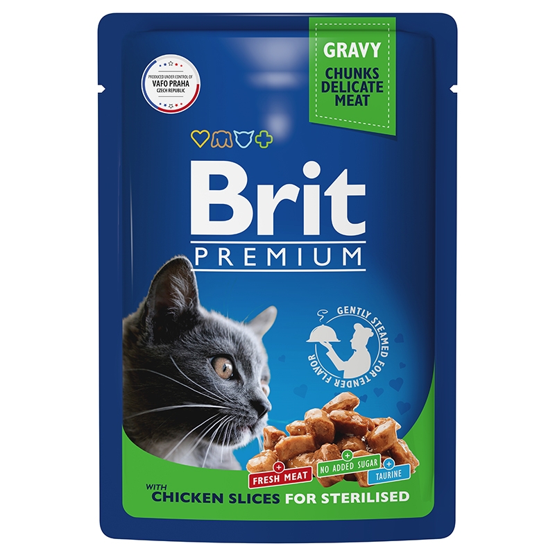 Влажный корм для кошек Brit Premium цыпленок в соусе, 14 шт по 85 г