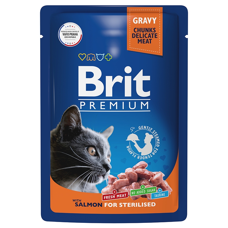 фото Влажный корм для кошек brit premium, лосось в соусе 14 шт х 85 гр