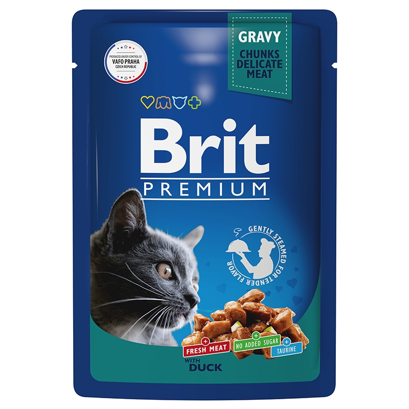 Влажный корм для кошек Brit Premium утка в соусе, 14 шт по 85 г