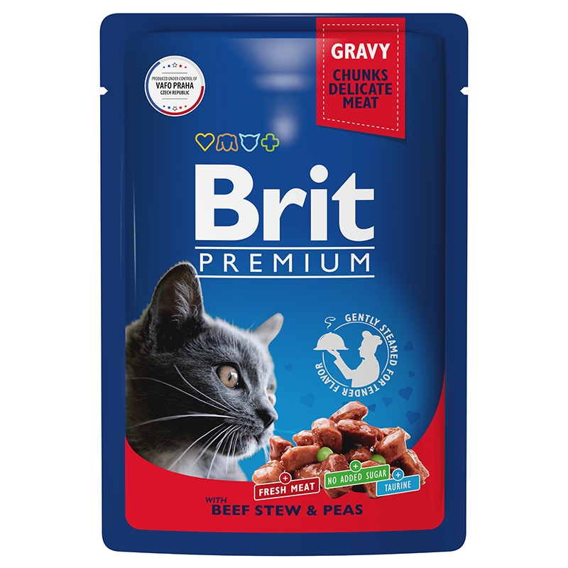 фото Влажный корм для кошек brit premium влажный корм говядина и горошек 14 шт х 85 гр