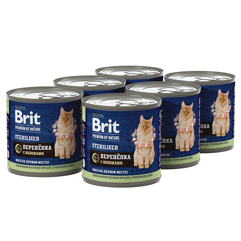 Консервы для кошек Brit Premium by Nature с мясом перепёлки и яблоками, 6 шт по 200 г