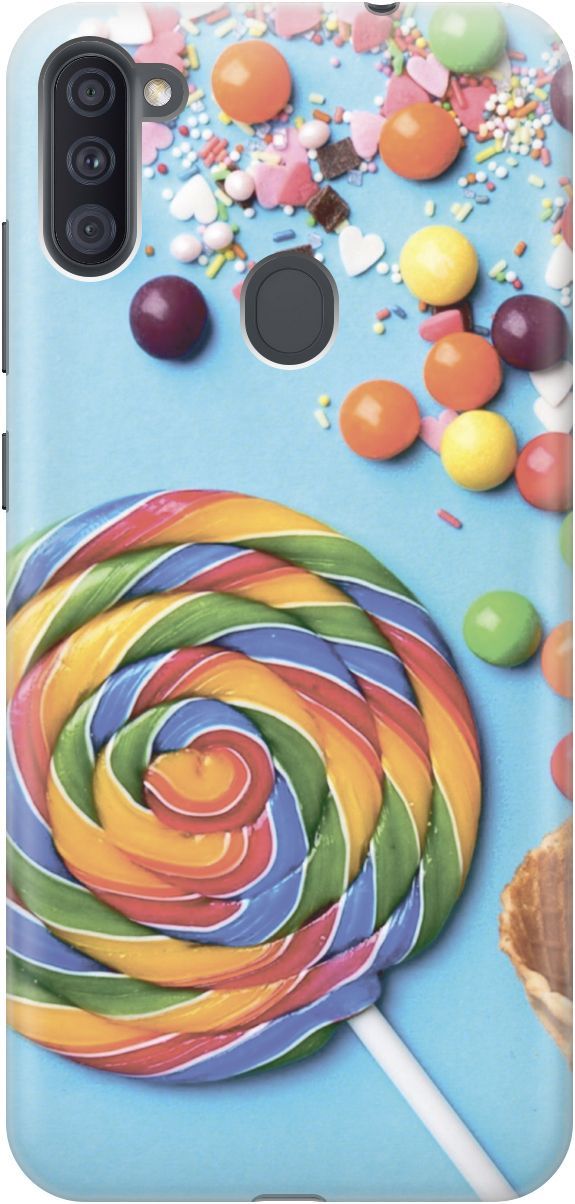 

Силиконовый чехол на Samsung Galaxy A11/M11 "Разноцветный леденец", Голубой;желтый, 3477