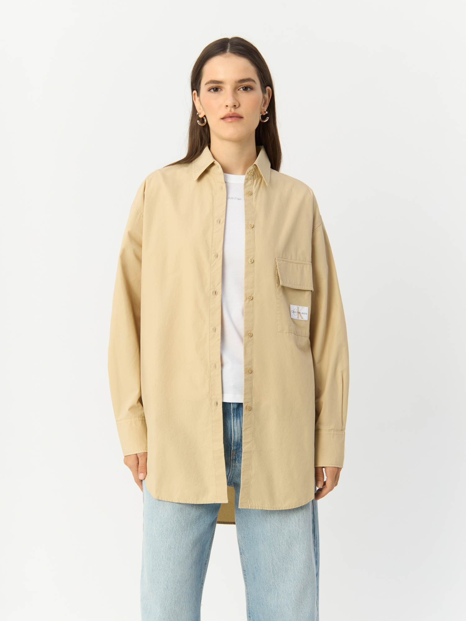 

Рубашка женская Calvin Klein Jeans J20J223867 бежевая XS, Бежевый, J20J223867