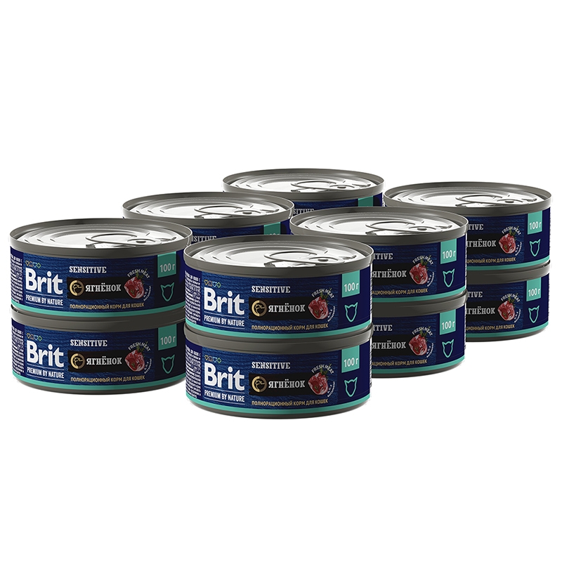 Консервы для кошек Brit Premium by Nature с мясом ягнёнка, 12 шт по 100 г