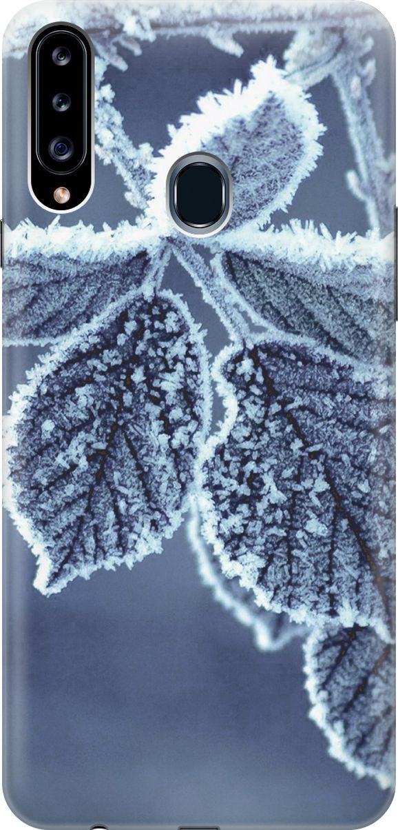 

Силиконовый чехол на Samsung Galaxy A20s с принтом "Замерзшие листочки", Белый;синий, 2844