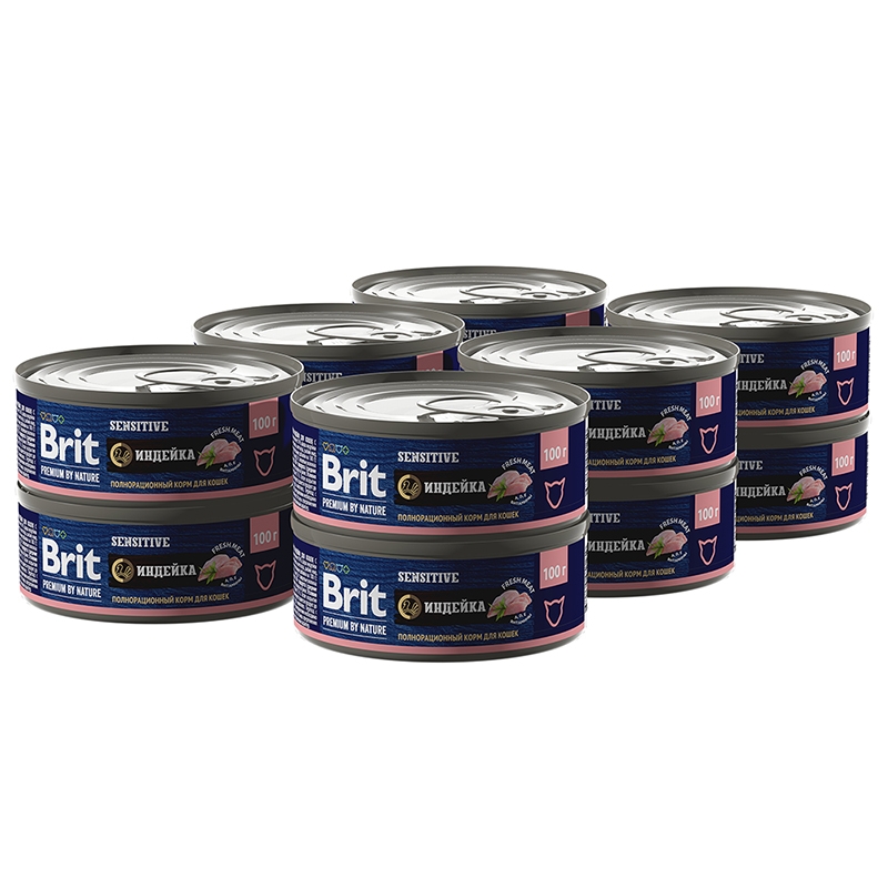 Консервы для кошек Brit Premium by Nature с мясом индейки, 12 шт по 100 г