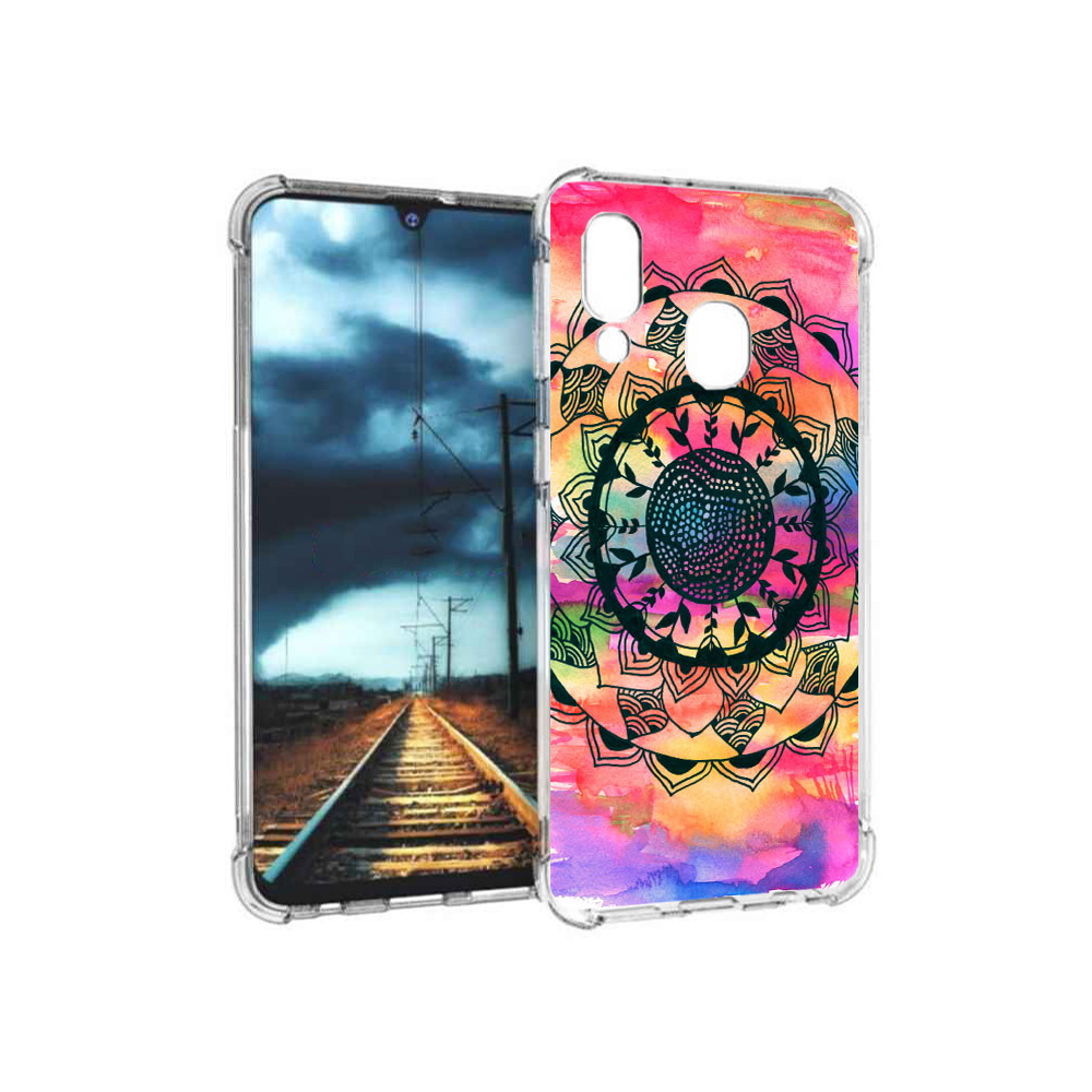 

Чехол MyPads Tocco для Samsung Galaxy A40 яркая абстракция круглый цветок, Прозрачный, Tocco