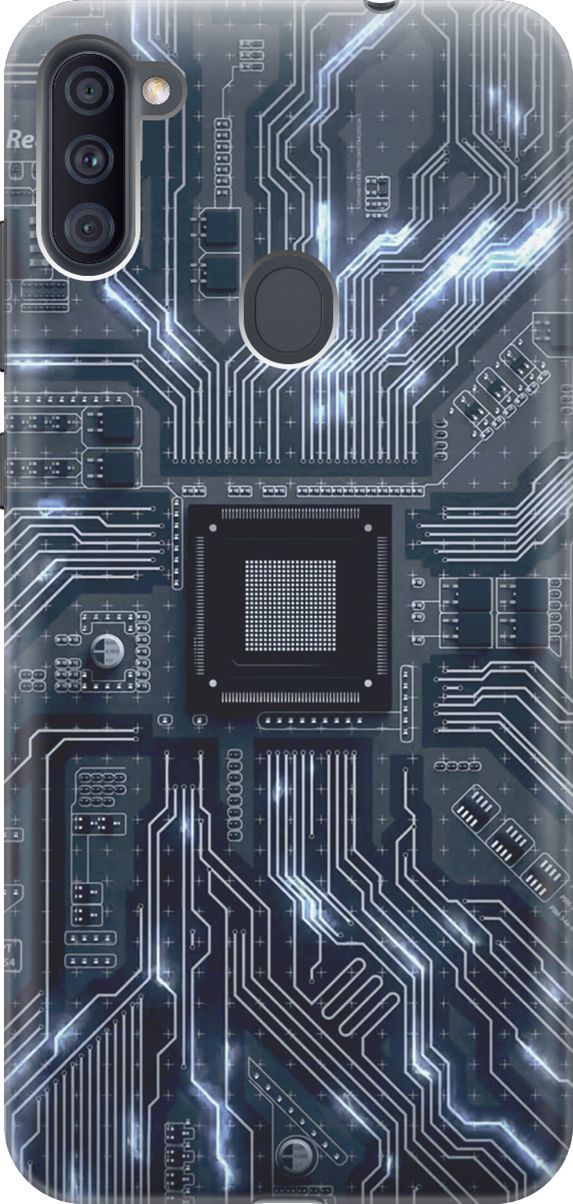 

Чехол на Samsung Galaxy A11/M11 с принтом "Синяя микросхема", Белый;серый, 2841
