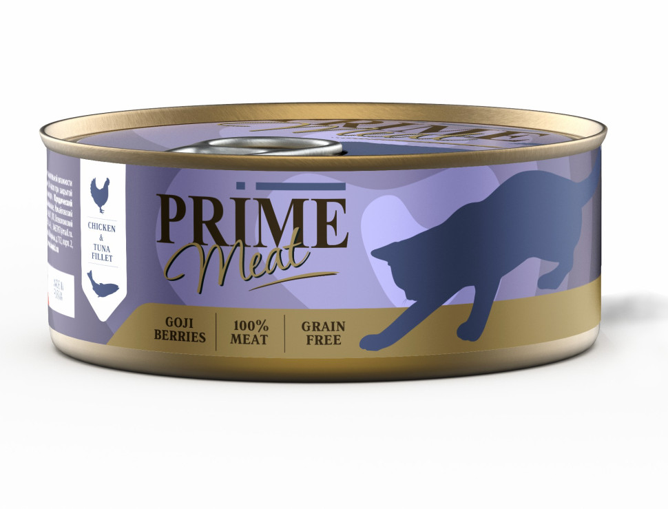 

Консервы для кошек Prime Meat филе курицы с тунцом, в желе, 12шт по 100г