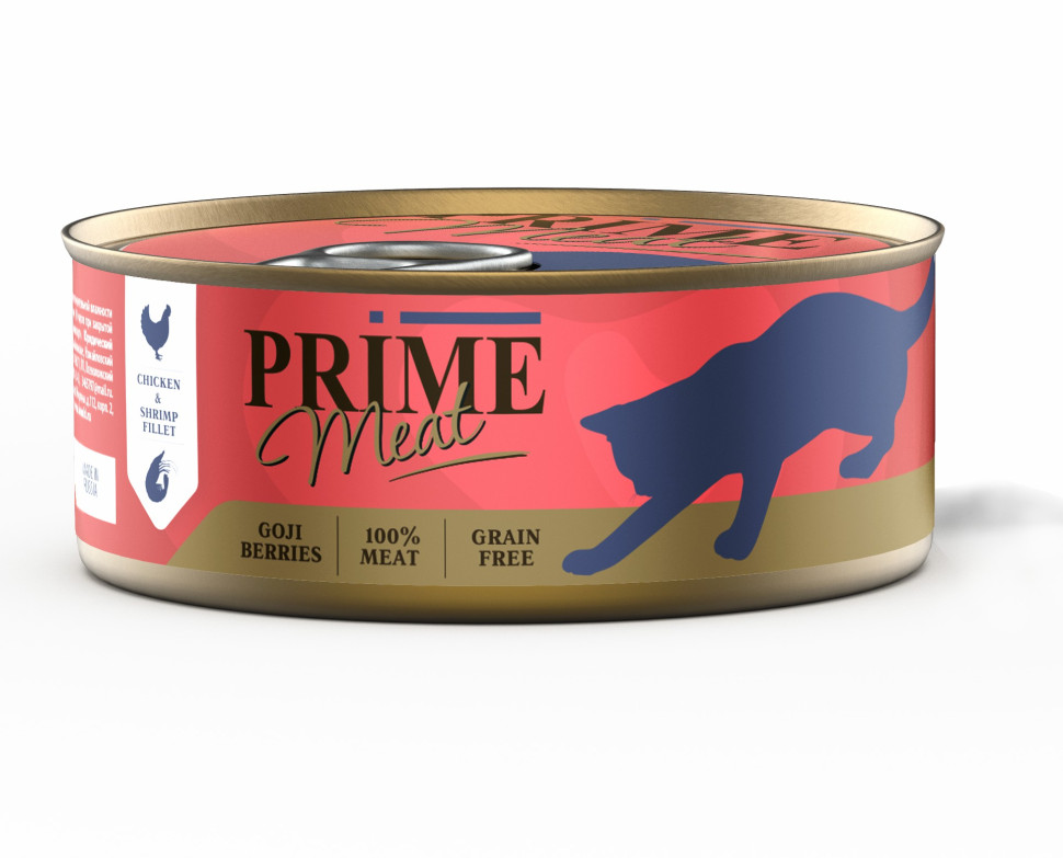 

Консервы для кошек Prime Meat филе курицы с креветкой, в желе, 12шт по 100г