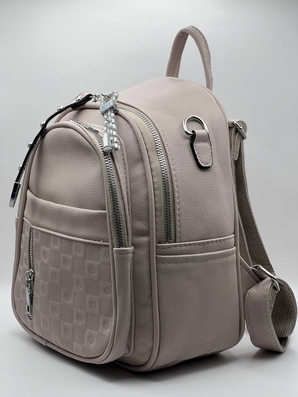 Сумка-рюкзак женская SunGold Р-59605 розовато-серая, 27х22х12 см