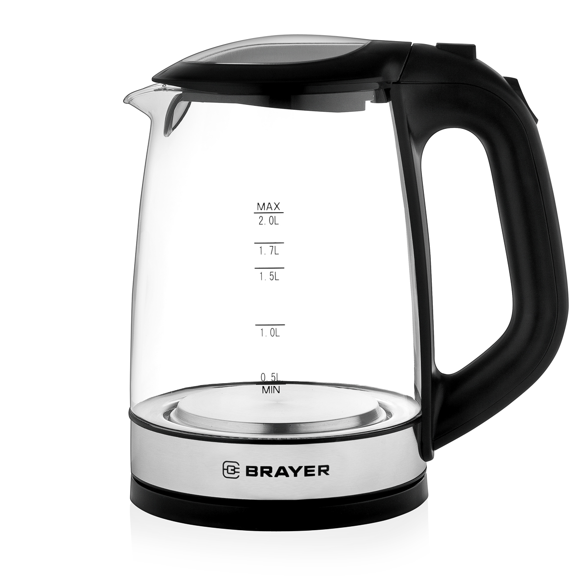 

Чайник электрический Brayer BR1040BK 2 л серебристый, черный, BR1040BK