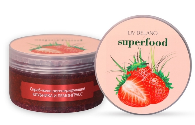 Купить Скраб-желе для тела регенерирующий Liv-delano Superfood Клубника и лемонграсс, 240г, Liv Delano