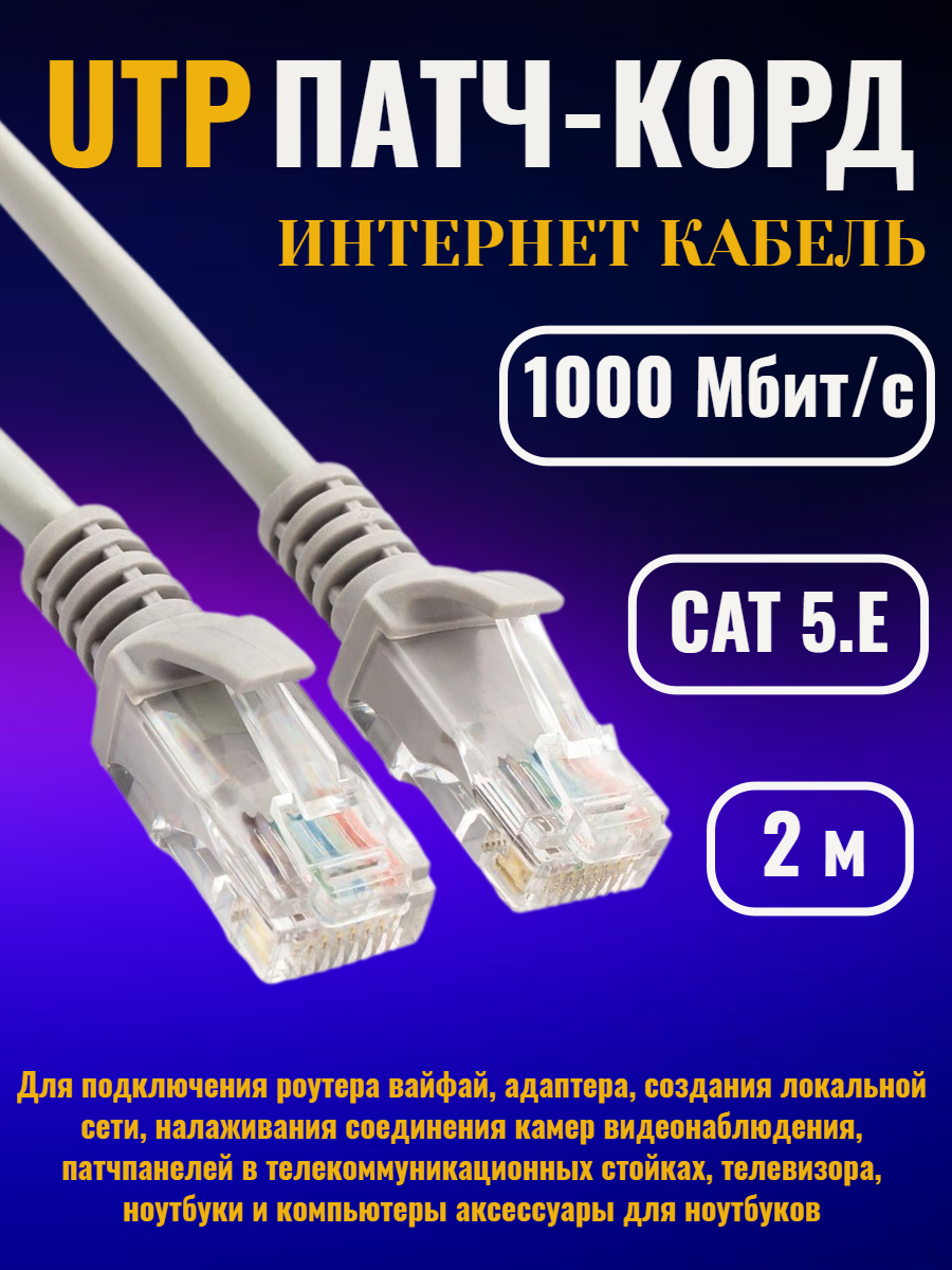 Кабель Арвада RJ-45 - RJ-45 вилка-вилка 2м (459101)