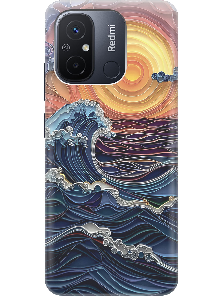 

Силиконовый чехол на Xiaomi Redmi 12C с принтом "Волны на закате", Прозрачный;оранжевый;синий, 766734810