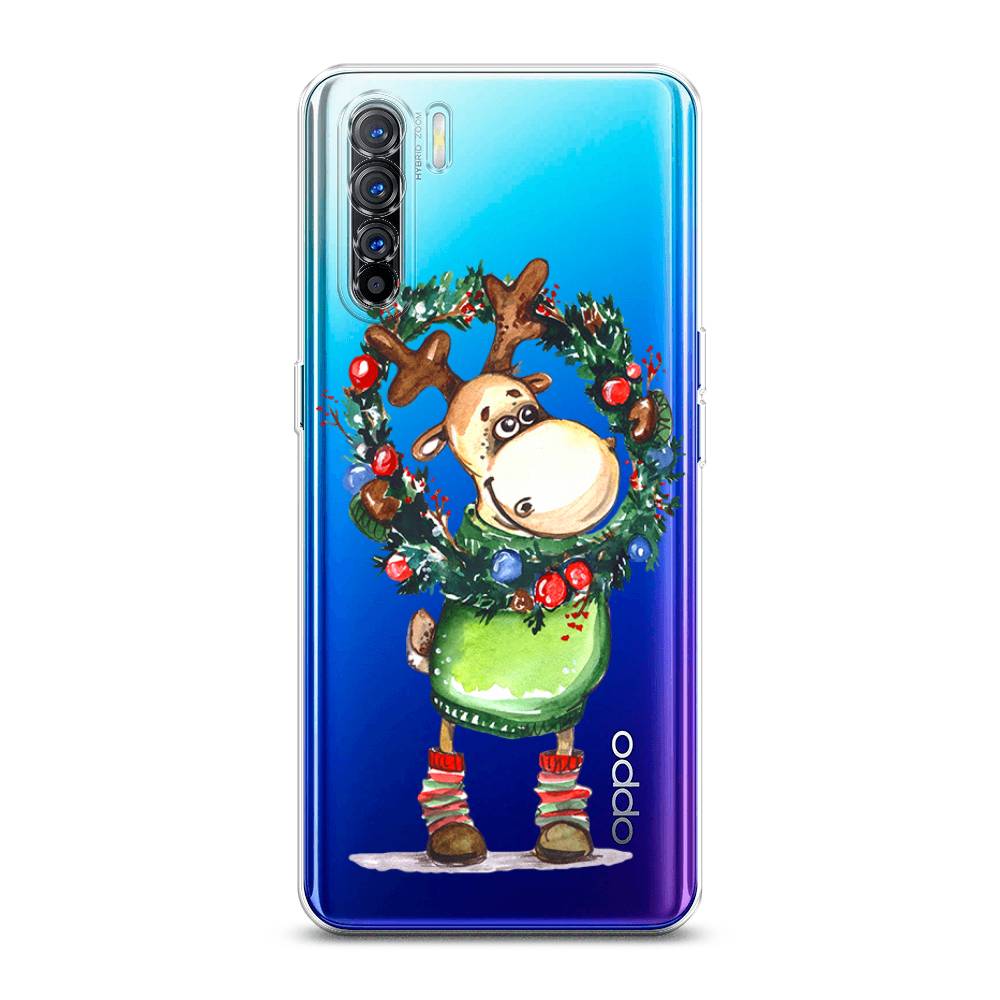 

Чехол на Oppo A91 "Олень с новогодним венком", 252450-4