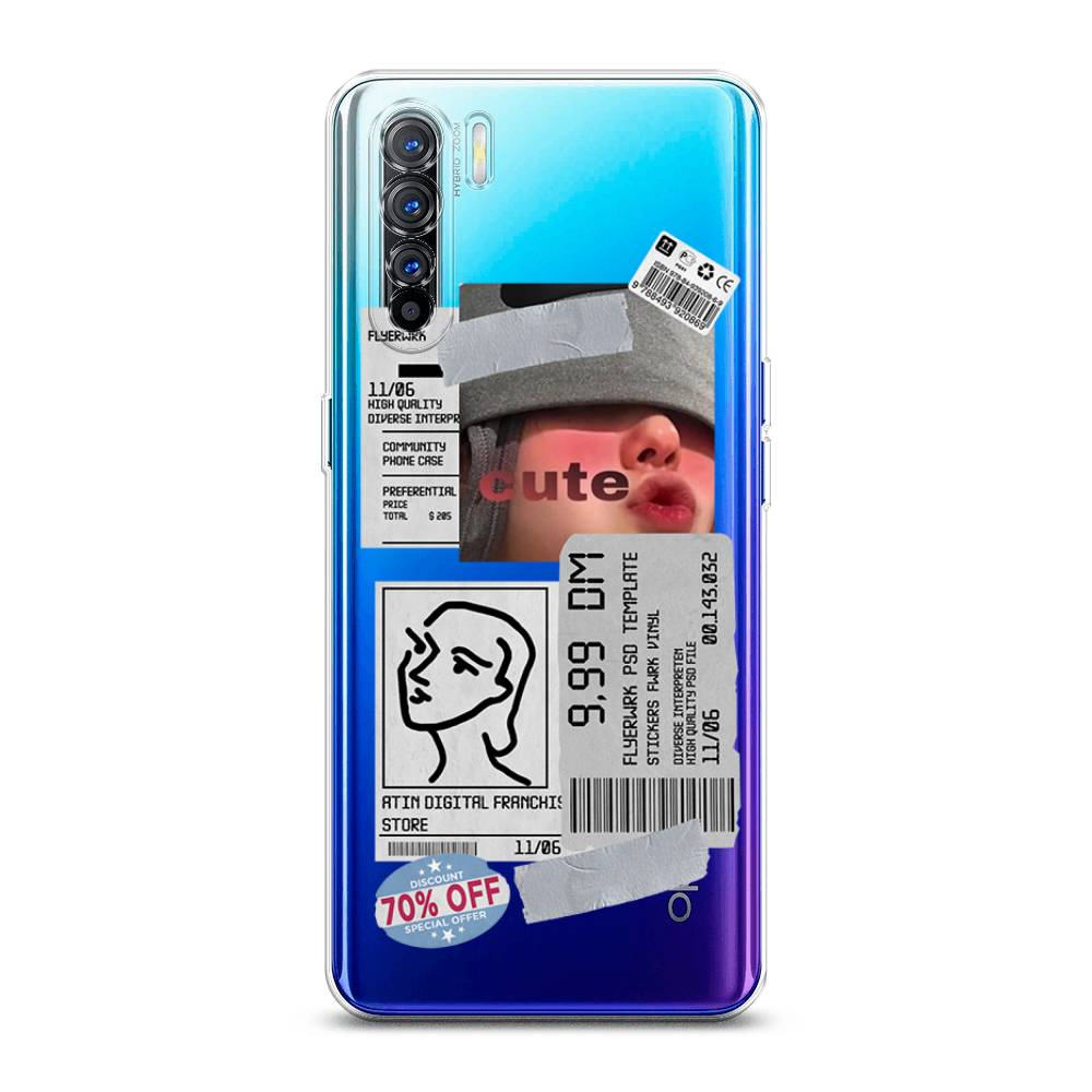 

Чехол на Oppo A91 "Cute girl collage", Розовый;серый;голубой, 252450-6