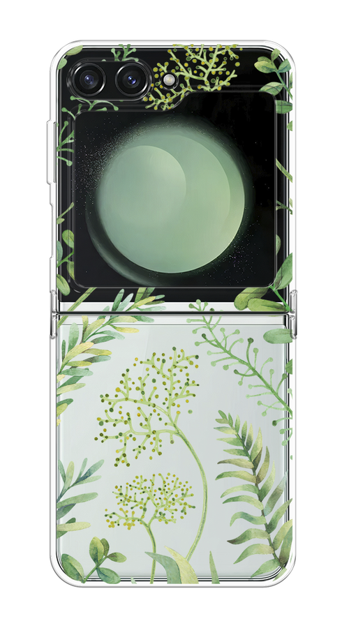 

Чехол на Samsung Galaxy Z Flip 6 "Green Leaves", Зеленый;прозрачный, 2109750-1