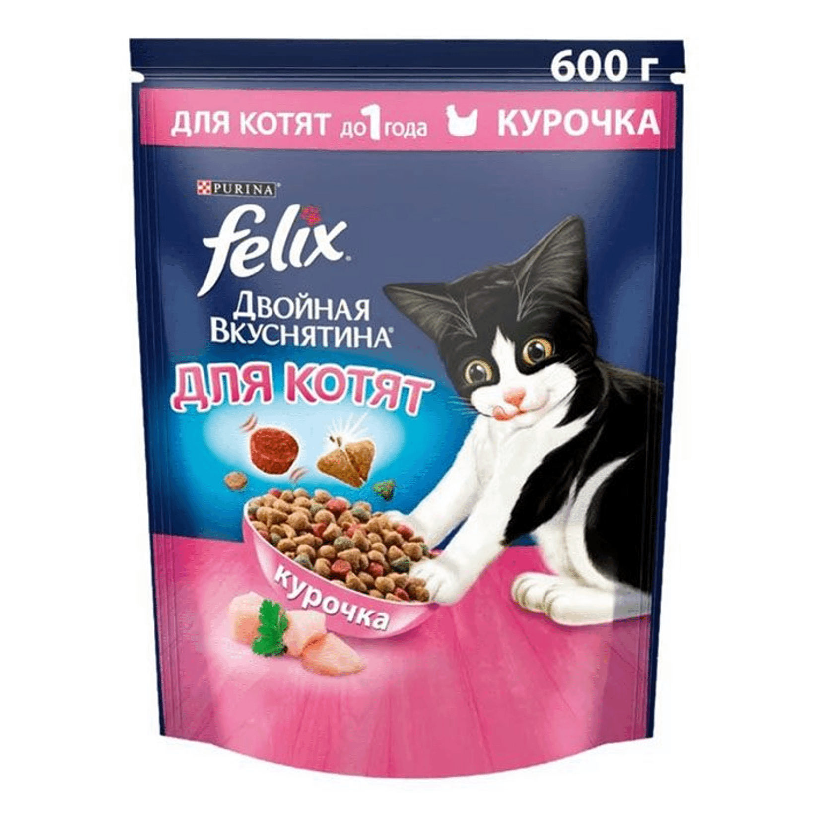 Сухой корм для котят Felix Двойная вкуснятина с курочкой 600 г 543₽