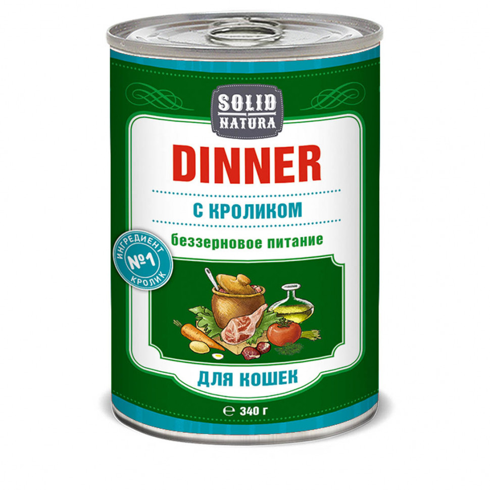 

Консервы для кошек Solid Natura Dinner кролик, 12шт по 340г