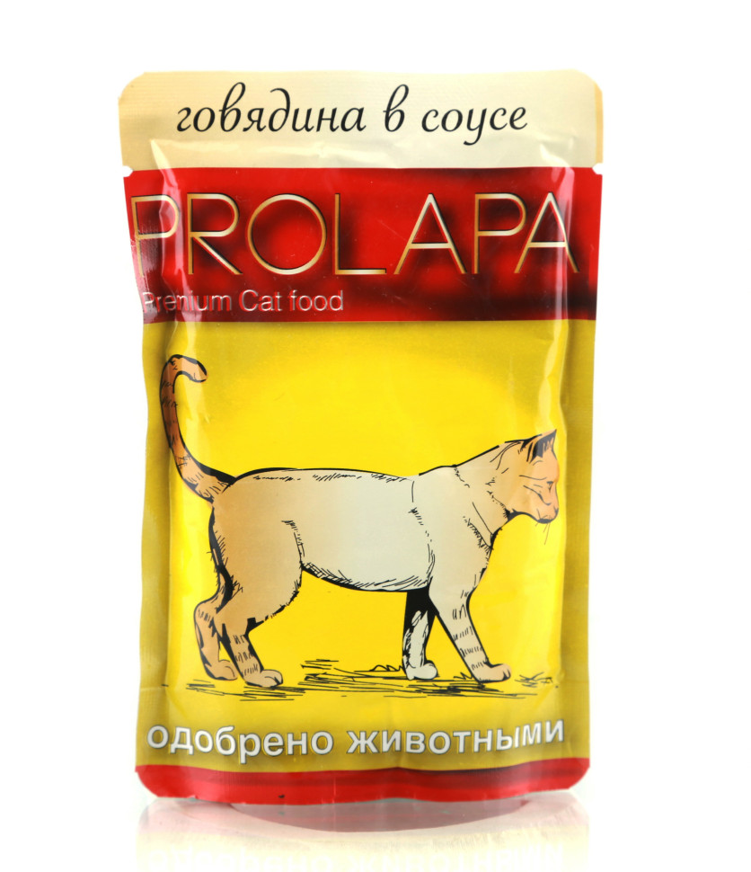 Влажный корм для кошек Prolapa Premium сговядиной в соусе, 12шт по 100г