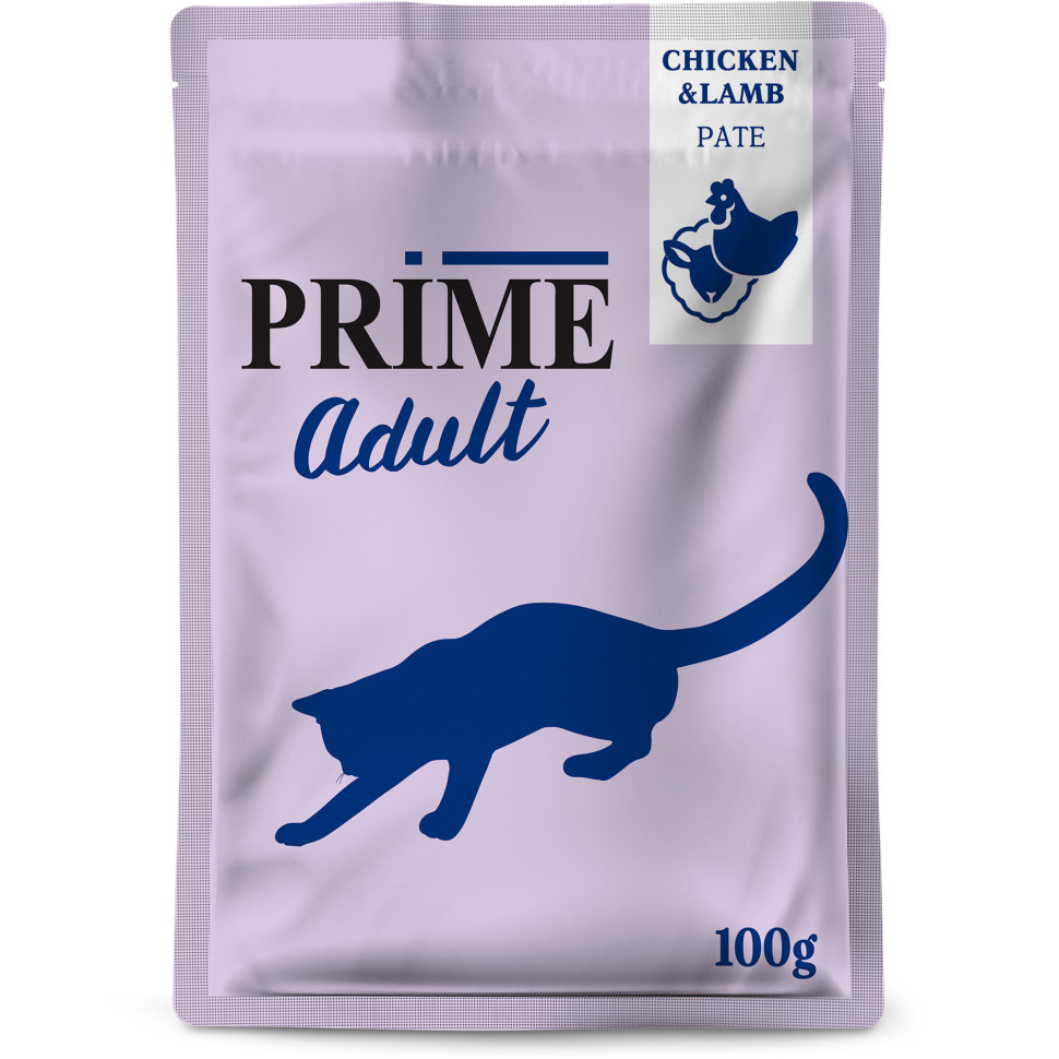

Влажный корм для взрослых кошек PRIME паштет с курицей и ягненком - 100 г х 24 шт