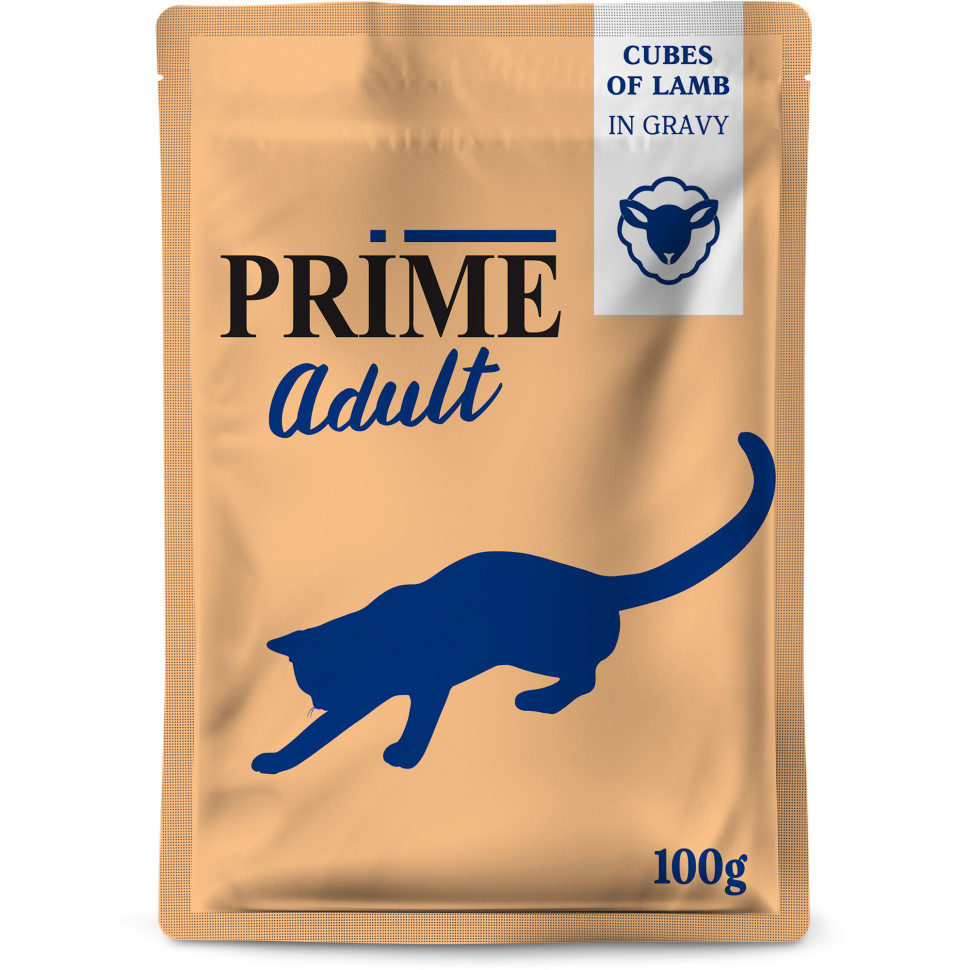 Влажный корм для кошек Prime Adult с ягненком, кусочки в бульоне, 24шт по 100г
