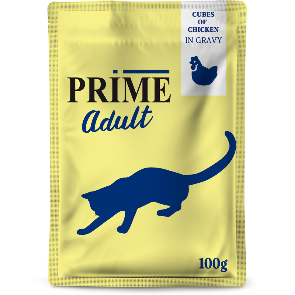 

Влажный корм для кошек Prime Adult с курицей, кусочки в бульоне, 24шт по 100г
