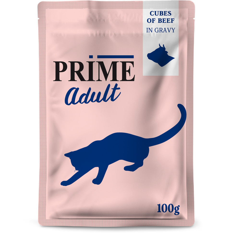 

Влажный корм для взрослых кошек PRIME с говядиной, кусочки в бульоне - 100 г х 24 шт