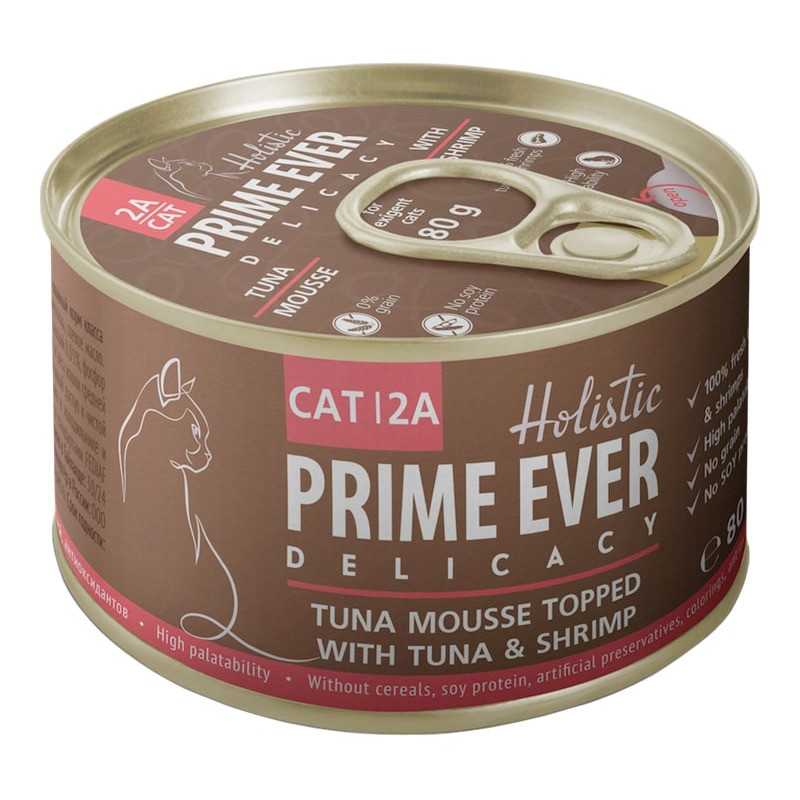 Консервы для кошек Prime Ever Delicacy с тунцом и креветками, 24шт по 80г