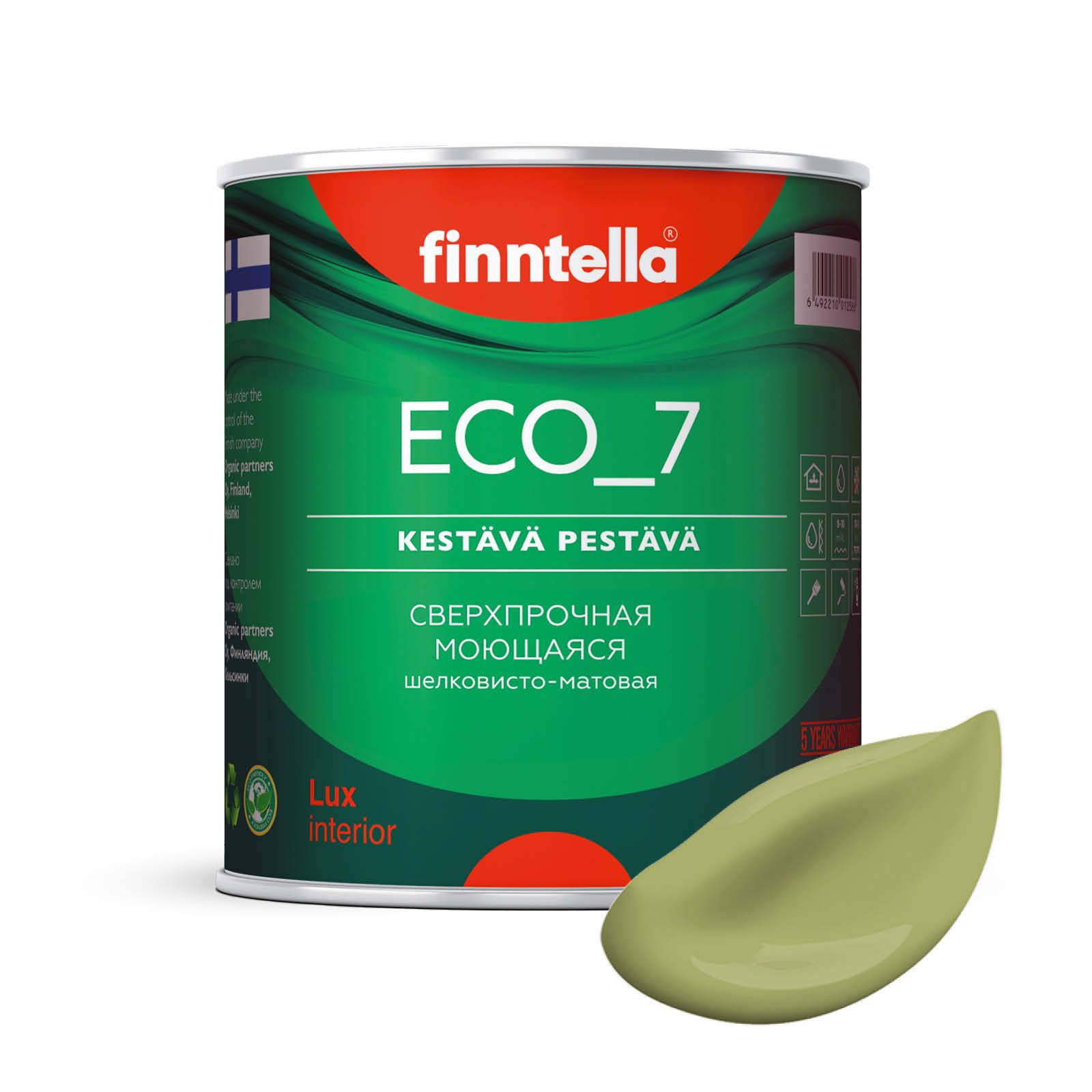 

Высокостойкая интерьерная краска FINNTELLA ECO_7 с оптическим эффеком EggShell. Усилена по, Зеленый, интерьерная ECO_7 EggShell с защитой от пятен и царапин