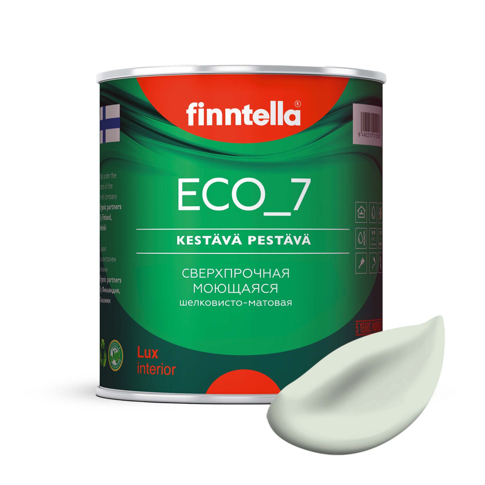 

Высокостойкая интерьерная краска FINNTELLA ECO_7 с оптическим эффеком EggShell. Усилена по, Зеленый, интерьерная ECO_7 EggShell с защитой от пятен и царапин