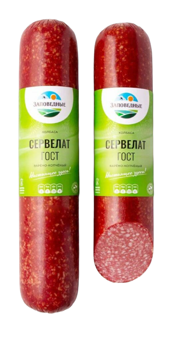 

Колбаса варено-копченая Заповедные Продукты Сервелат ГОСТ 300 г