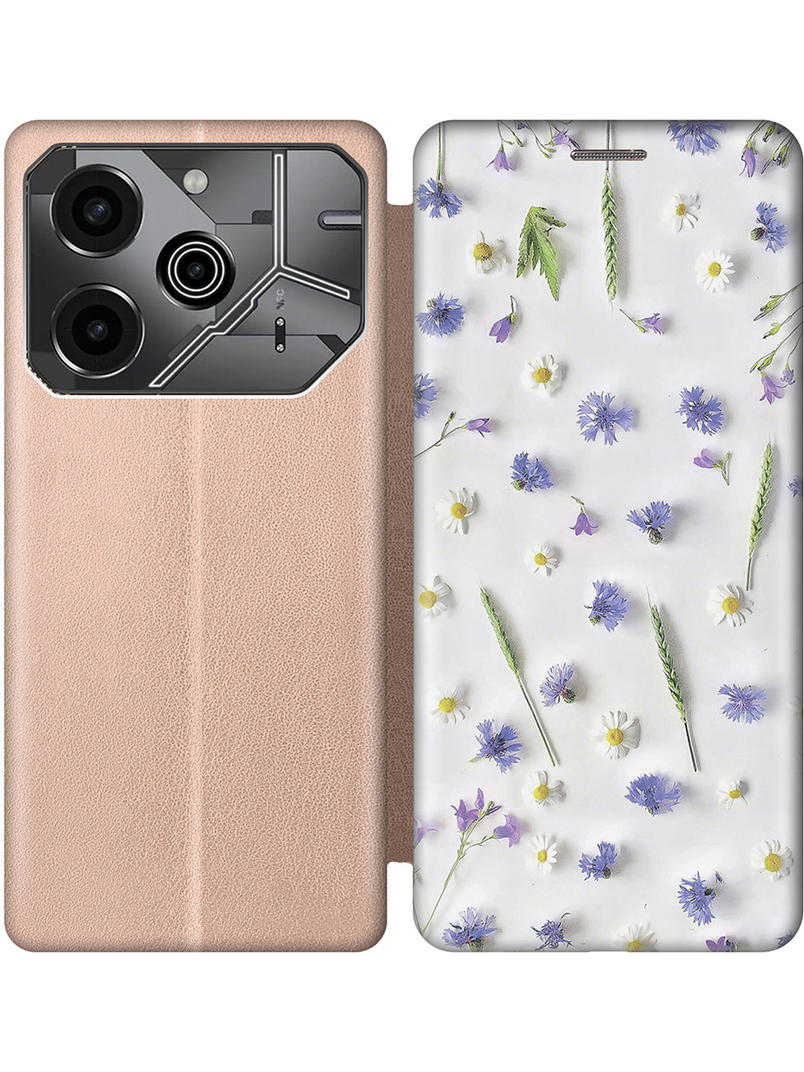 

Чехол-книжка на Tecno Pova 6 Pro с принтом "Ромашки и колоски" золотой, Золотистый;белый;зеленый;фиолетовый, 781971022