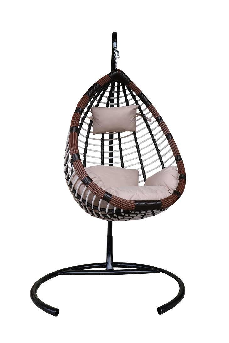 фото Подвесное кресло коричневое garden story d159-мт003 бежевая подушка