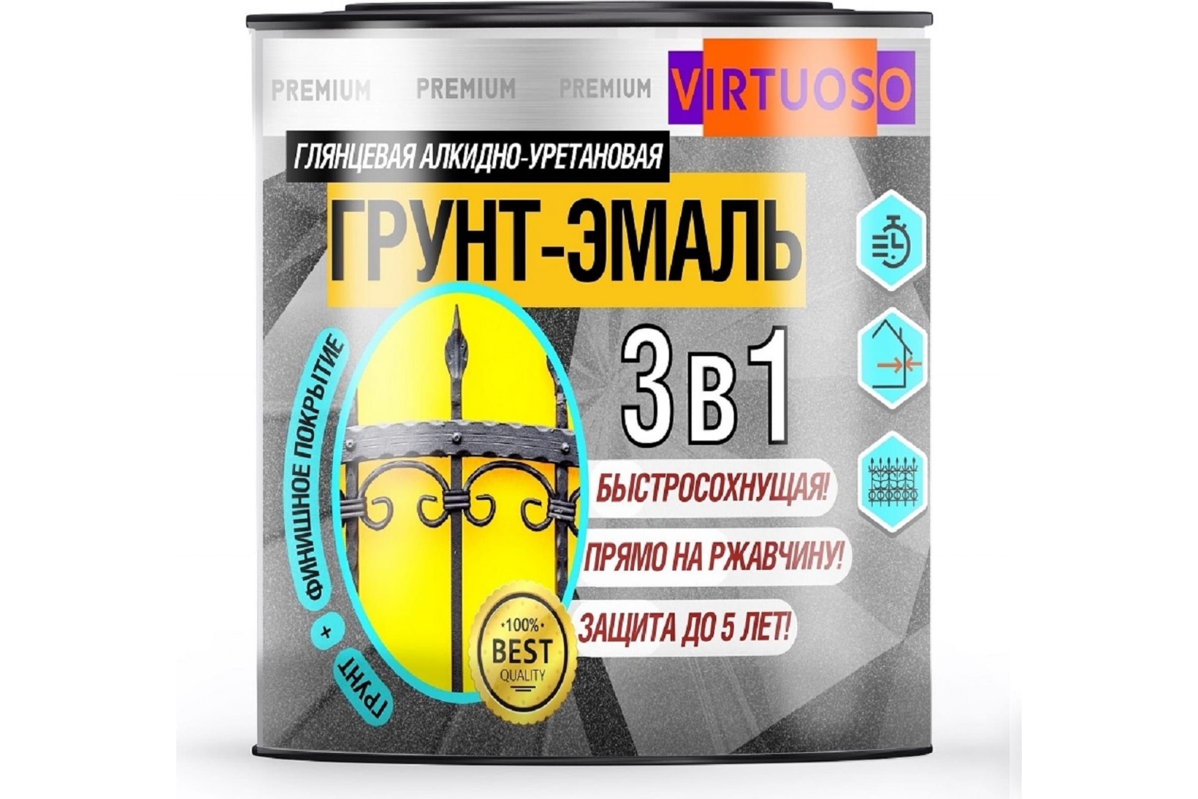 

VIRTUOSO Грунт-эмаль PREMIUM 3 в 1 по ржавчине зеленая 0,9кг 11589277