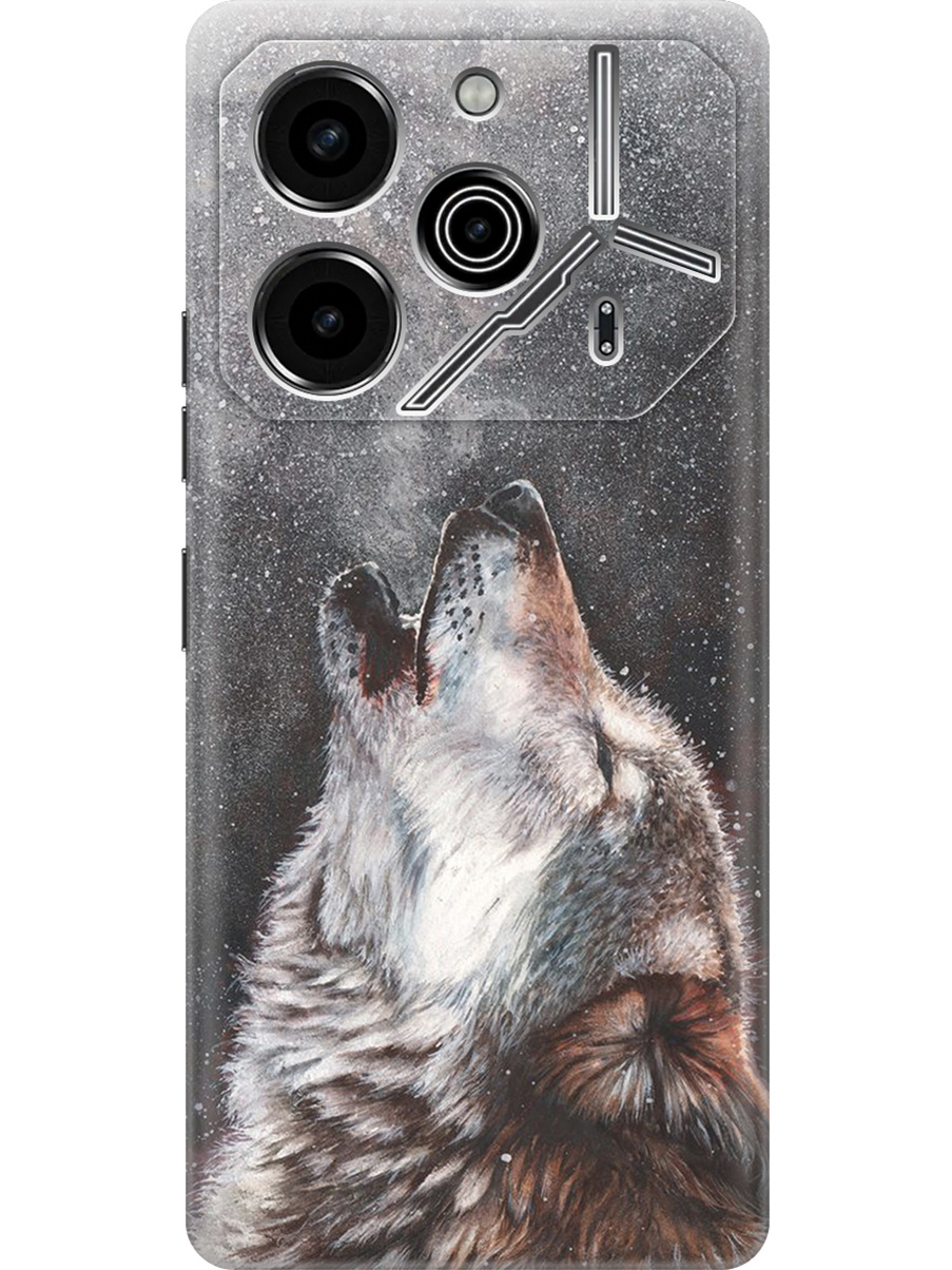 

Силиконовый чехол на Tecno Pova 6 Pro с принтом "Морозный волк", Прозрачный;серый;белый;черный, 781971013