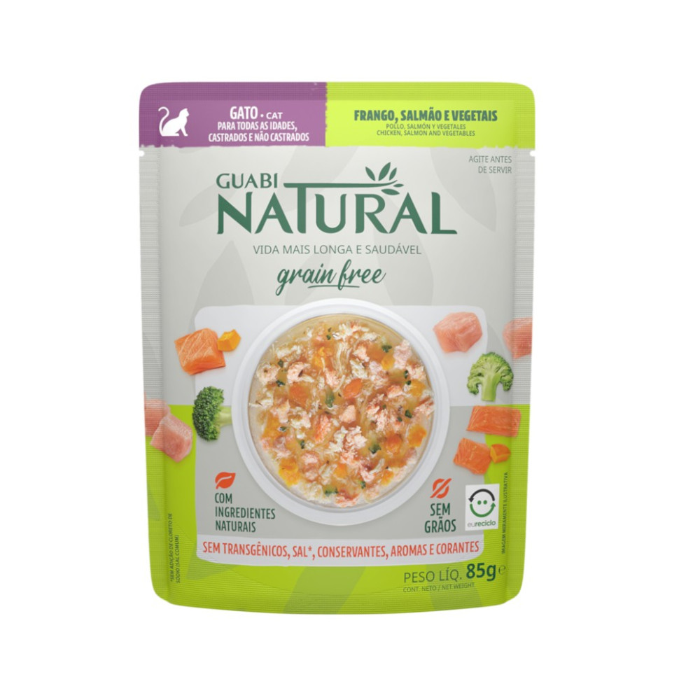 Влажный корм для кошек Guabi Natural курица, лосось и овощи, 18шт по 85г