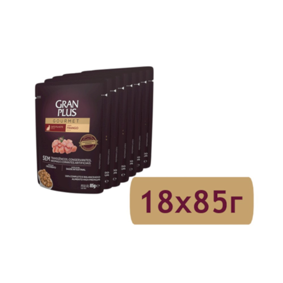 Влажный корм для котят Granplus Gourmet Kitten с курицей - 85 г x 18 шт