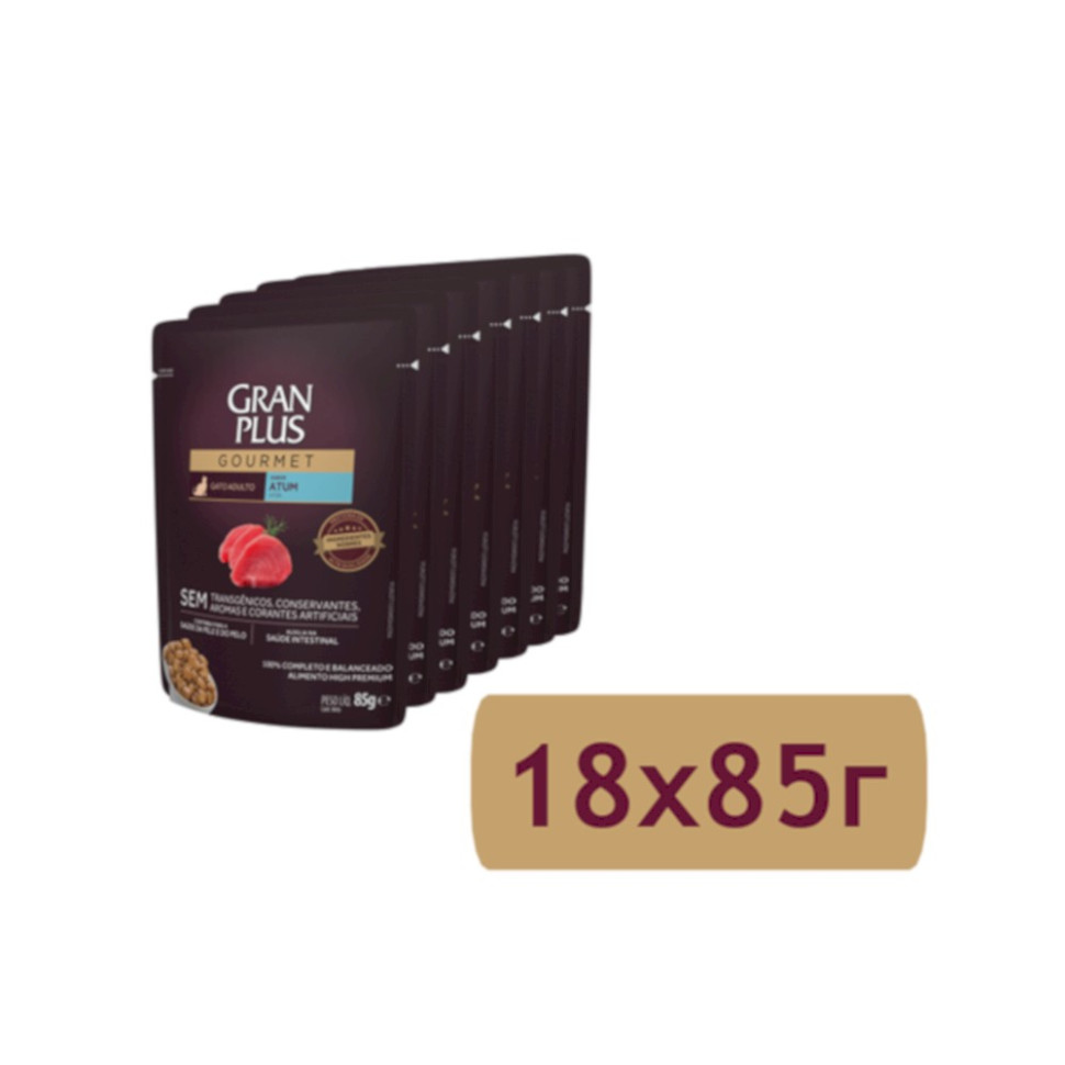 фото Влажный корм для взрослых кошек granplus gourmet cat с тунцом - 85 г x 18 шт