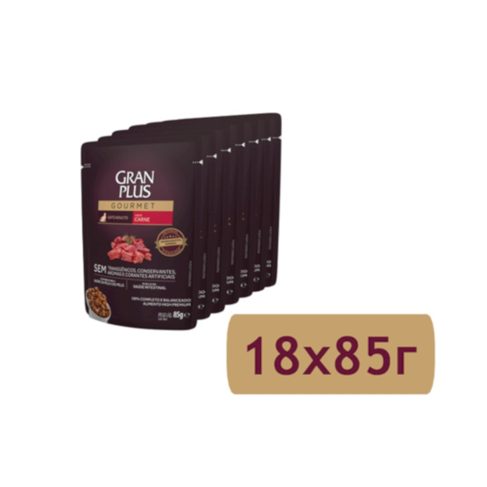 Влажный корм для взрослых кошек Granplus Gourmet Cat с говядиной - 85 г x 18 шт